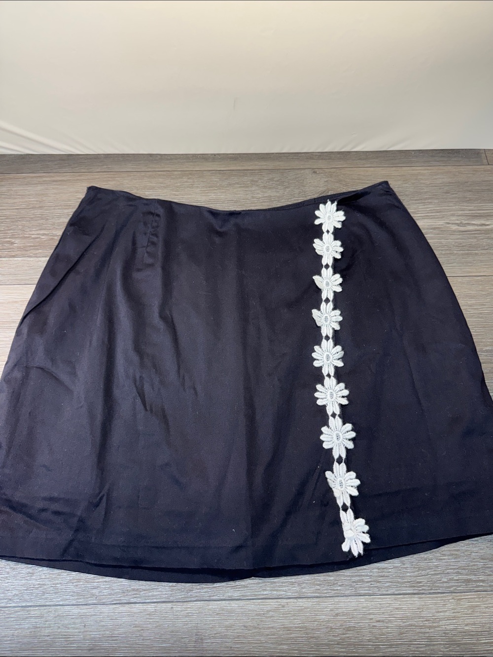Black Mini Skirt with White Floral Trim